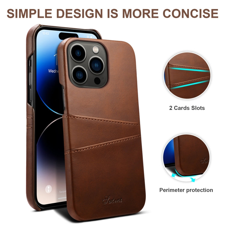 For iPhone 14 Pro Suteni Calf Texture Card Slots Phone Case(Brown) - iPhone 14 Pro Cases by Suteni | Online Shopping UK | buy2fix