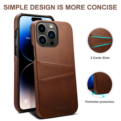For iPhone 14 Pro Suteni Calf Texture Card Slots Phone Case(Brown) - iPhone 14 Pro Cases by Suteni | Online Shopping UK | buy2fix