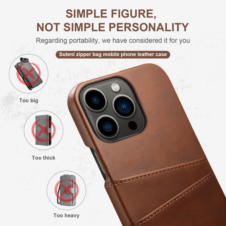 For iPhone 14 Pro Suteni Calf Texture Card Slots Phone Case(Brown) - iPhone 14 Pro Cases by Suteni | Online Shopping UK | buy2fix