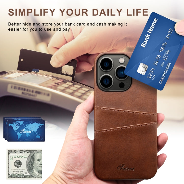 For iPhone 14 Pro Suteni Calf Texture Card Slots Phone Case(Brown) - iPhone 14 Pro Cases by Suteni | Online Shopping UK | buy2fix
