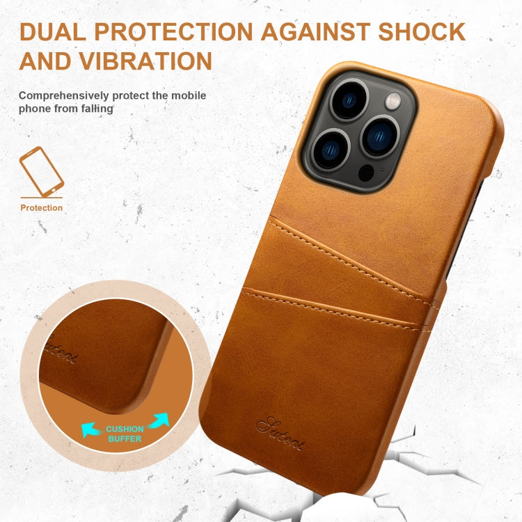 For iPhone 14 Pro Max Suteni Calf Texture Card Slots Phone Case (Khaki) - iPhone 14 Pro Max Cases by Suteni | Online Shopping UK | buy2fix