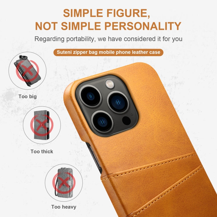 For iPhone 14 Pro Max Suteni Calf Texture Card Slots Phone Case (Khaki) - iPhone 14 Pro Max Cases by Suteni | Online Shopping UK | buy2fix