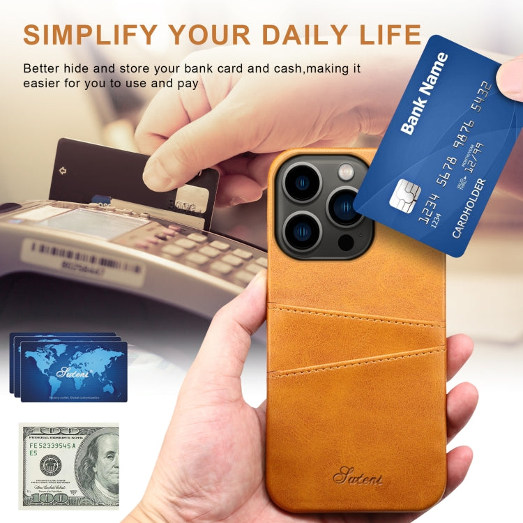 For iPhone 14 Pro Max Suteni Calf Texture Card Slots Phone Case (Khaki) - iPhone 14 Pro Max Cases by Suteni | Online Shopping UK | buy2fix