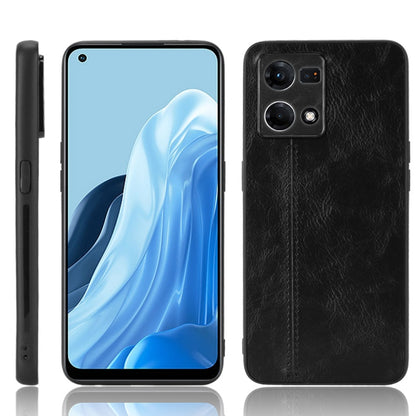 For OPPO Reno7 4G Sewing Cow Pattern Skin PC + PU + TPU Case(Black) by buy2fix