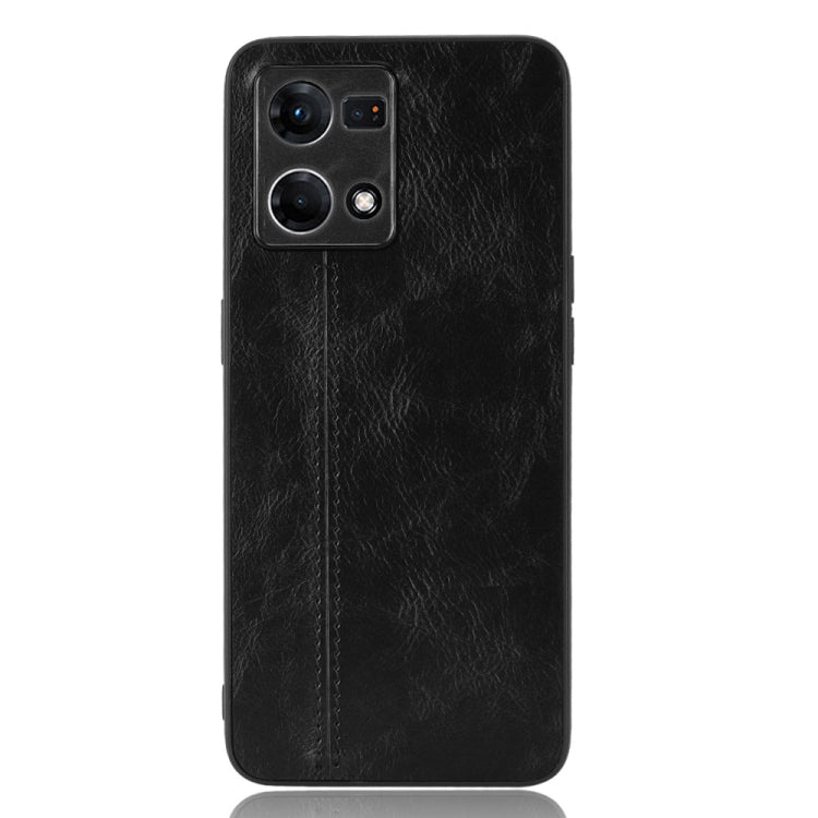 For OPPO Reno7 4G Sewing Cow Pattern Skin PC + PU + TPU Case(Black) by buy2fix