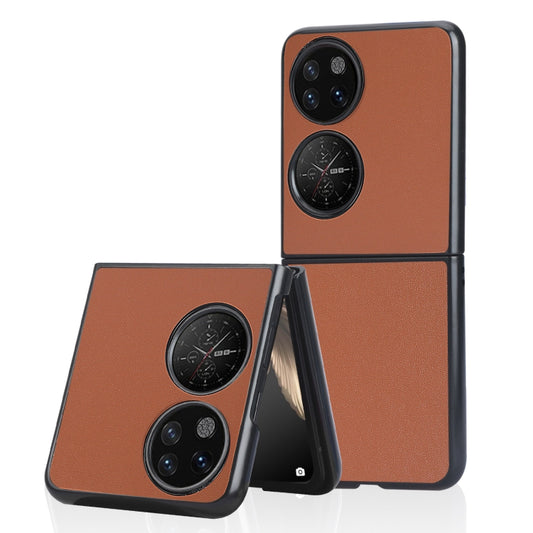 For Huawei P50 Pocket Plain Skin Litchi Texture Phone Case(Brown) by buy2fix