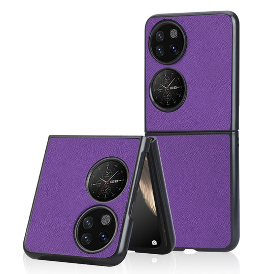 For Huawei P50 Pocket Cross Texture Phone Case(Purple)
