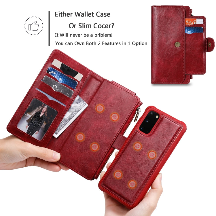 For Galaxy S20 Multifunctional Retro Detachable Magnetic Horizontal Flip Leather Case with Card Slots & Holder & Wallet & Photo Frame(Red) - Galaxy Phone Cases by buy2fix | Online Shopping UK | buy2fix