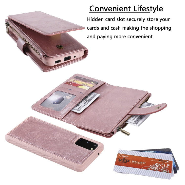 For Galaxy S20 Multifunctional Retro Detachable Magnetic Horizontal Flip Leather Case with Card Slots & Holder & Wallet & Photo Frame(Pink) - Galaxy Phone Cases by buy2fix | Online Shopping UK | buy2fix