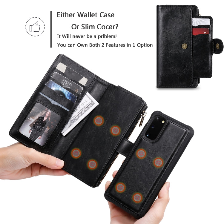 For Galaxy S20 Multifunctional Retro Detachable Magnetic Horizontal Flip Leather Case with Card Slots & Holder & Wallet & Photo Frame(Black) - Galaxy Phone Cases by buy2fix | Online Shopping UK | buy2fix