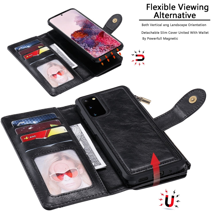 For Galaxy S20 Multifunctional Retro Detachable Magnetic Horizontal Flip Leather Case with Card Slots & Holder & Wallet & Photo Frame(Black) - Galaxy Phone Cases by buy2fix | Online Shopping UK | buy2fix