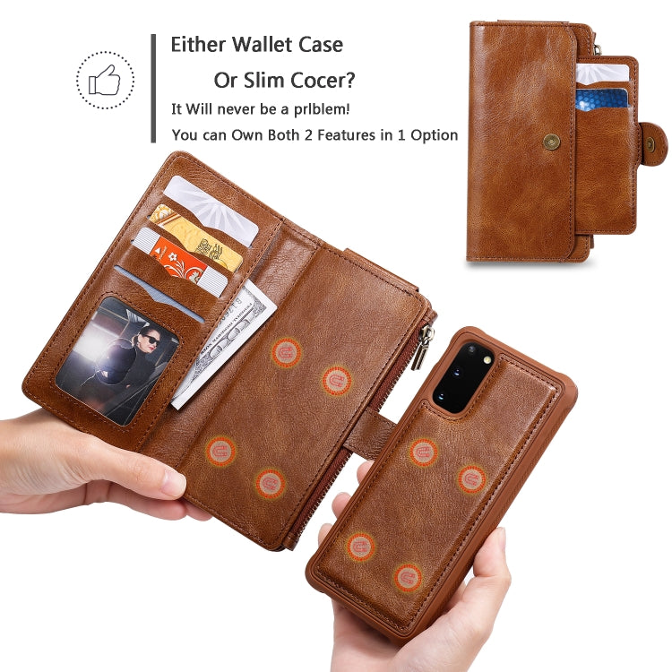 For Galaxy S20 Multifunctional Retro Detachable Magnetic Horizontal Flip Leather Case with Card Slots & Holder & Wallet & Photo Frame(Brown) - Galaxy Phone Cases by buy2fix | Online Shopping UK | buy2fix