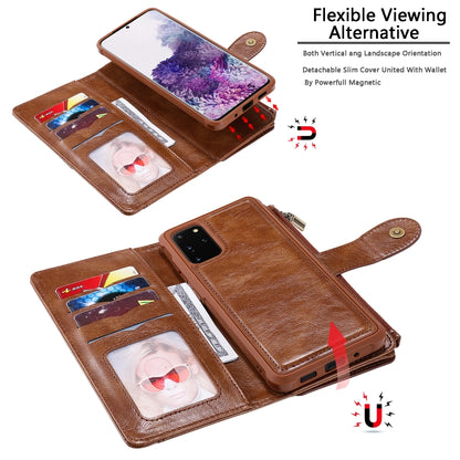 For Galaxy S20 Plus Multifunctional Retro Detachable Magnetic Horizontal Flip Leather Case with Card Slots & Holder & Wallet & Photo Frame(Brown) - Galaxy Phone Cases by buy2fix | Online Shopping UK | buy2fix