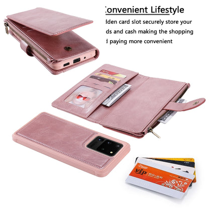 For Galaxy S20 Ultra Multifunctional Retro Detachable Magnetic Horizontal Flip Leather Case with Card Slots & Holder & Wallet & Photo Frame(Pink) - Galaxy Phone Cases by buy2fix | Online Shopping UK | buy2fix