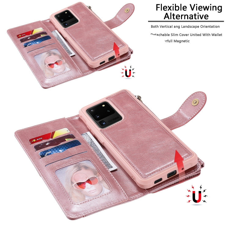 For Galaxy S20 Ultra Multifunctional Retro Detachable Magnetic Horizontal Flip Leather Case with Card Slots & Holder & Wallet & Photo Frame(Pink) - Galaxy Phone Cases by buy2fix | Online Shopping UK | buy2fix