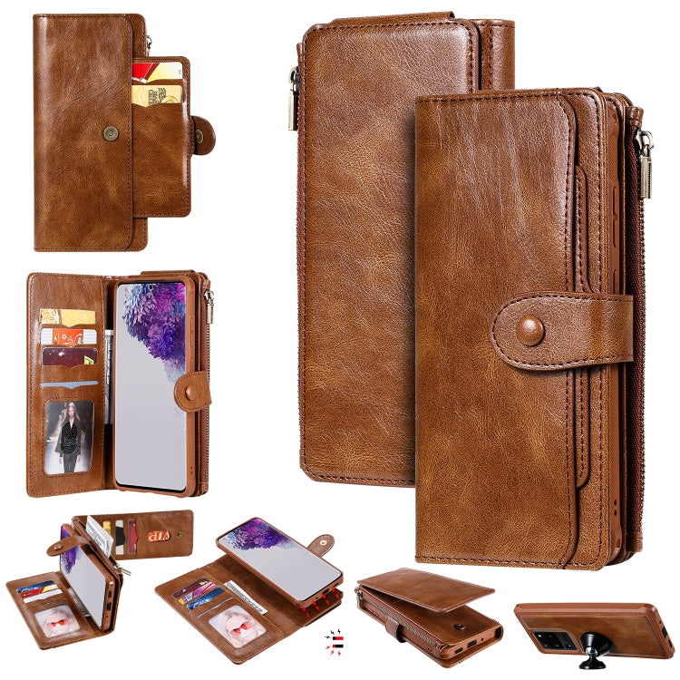 For Galaxy S20 Ultra Multifunctional Retro Detachable Magnetic Horizontal Flip Leather Case with Card Slots & Holder & Wallet & Photo Frame(Brown) - Galaxy Phone Cases by buy2fix | Online Shopping UK | buy2fix