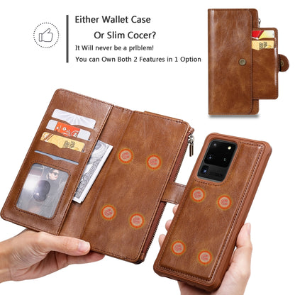 For Galaxy S20 Ultra Multifunctional Retro Detachable Magnetic Horizontal Flip Leather Case with Card Slots & Holder & Wallet & Photo Frame(Brown) - Galaxy Phone Cases by buy2fix | Online Shopping UK | buy2fix