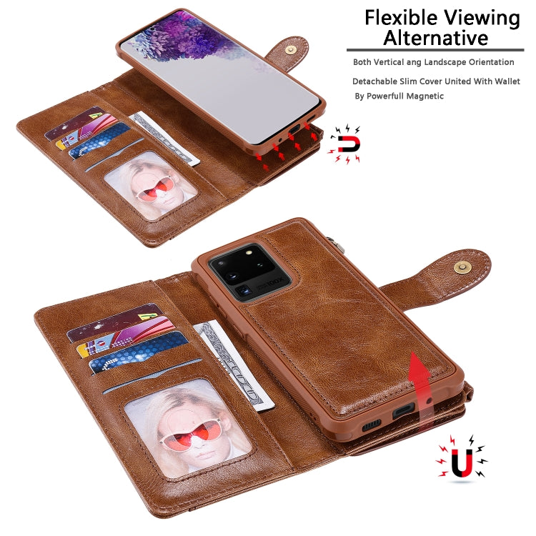 For Galaxy S20 Ultra Multifunctional Retro Detachable Magnetic Horizontal Flip Leather Case with Card Slots & Holder & Wallet & Photo Frame(Brown) - Galaxy Phone Cases by buy2fix | Online Shopping UK | buy2fix