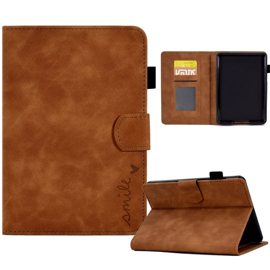 For Amazon Kindle Paperwhite 4/3/2/1 Embossed Smile Flip Tablet Leather Case(Brown)
