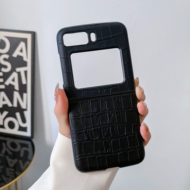 For Motorola Moto Razr 2022 Crocodile Texture Genuine Leather Phone Case(Black) by buy2fix