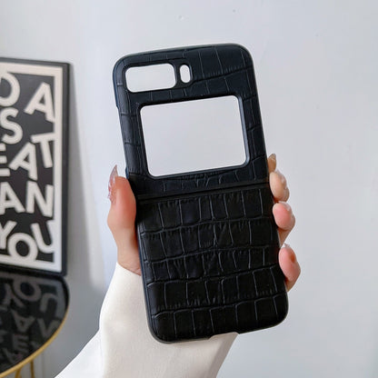For Motorola Moto Razr 2022 Crocodile Texture Genuine Leather Phone Case(Black) by buy2fix