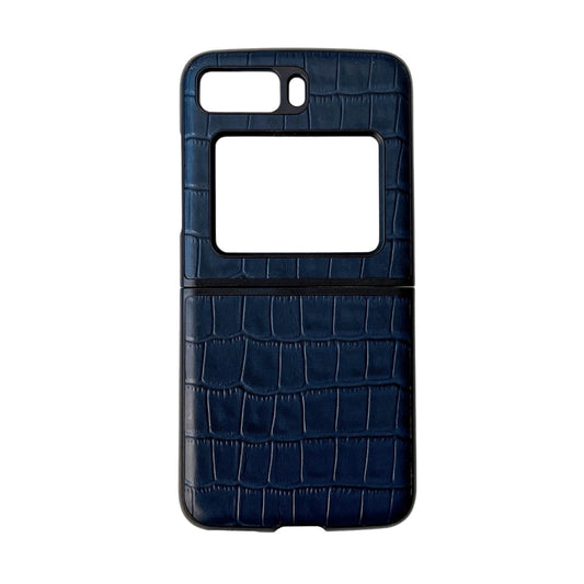 For Motorola Moto Razr 2022 Crocodile Texture Genuine Leather Phone Case(Blue) - Motorola Cases by buy2fix | Online Shopping UK | buy2fix