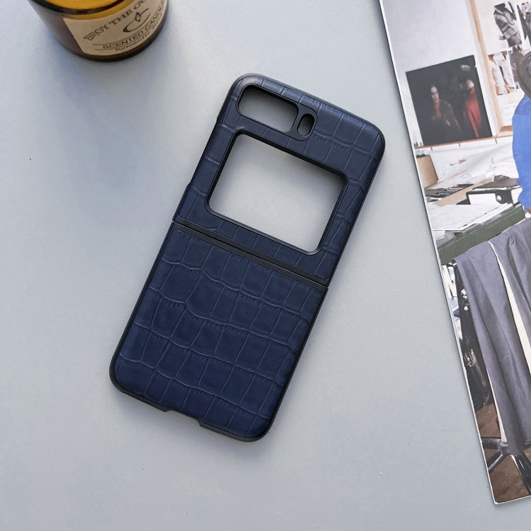For Motorola Moto Razr 2022 Crocodile Texture Genuine Leather Phone Case(Blue) - Motorola Cases by buy2fix | Online Shopping UK | buy2fix