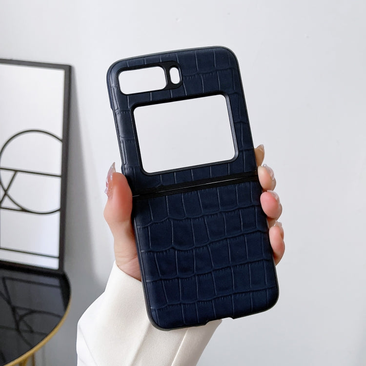 For Motorola Moto Razr 2022 Crocodile Texture Genuine Leather Phone Case(Blue) - Motorola Cases by buy2fix | Online Shopping UK | buy2fix