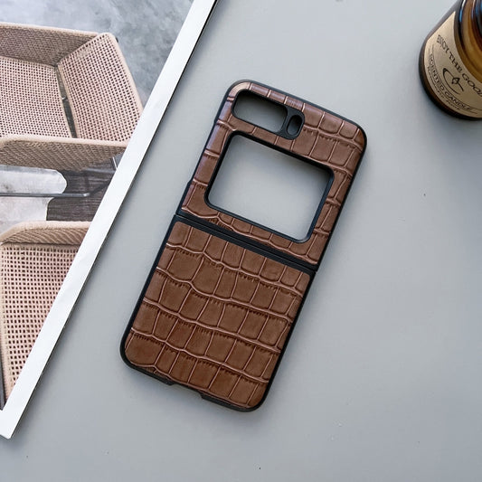 For Motorola Moto Razr 2022 Crocodile Texture Genuine Leather Phone Case(Brown) - Motorola Cases by buy2fix | Online Shopping UK | buy2fix