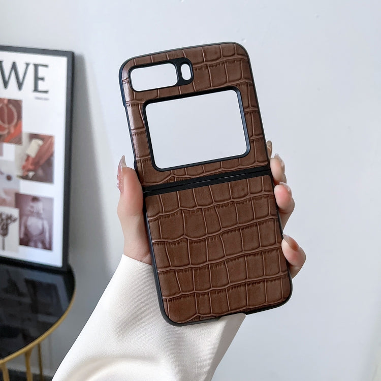 For Motorola Moto Razr 2022 Crocodile Texture Genuine Leather Phone Case(Brown) - Motorola Cases by buy2fix | Online Shopping UK | buy2fix