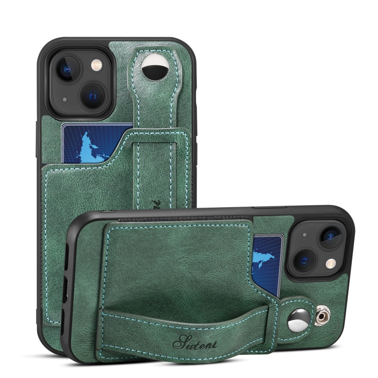 For iPhone 14 Suteni 215 Wrist Strap PU Phone Case(Green) - iPhone 14 Cases by Suteni | Online Shopping UK | buy2fix
