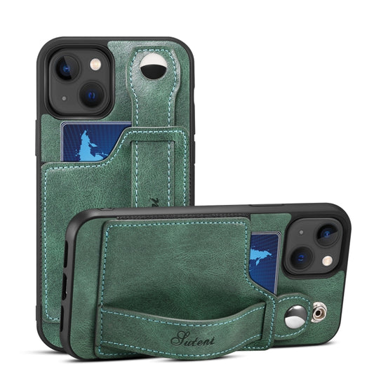 For iPhone 14 Suteni 215 Wrist Strap PU Phone Case(Green) - iPhone 14 Cases by Suteni | Online Shopping UK | buy2fix