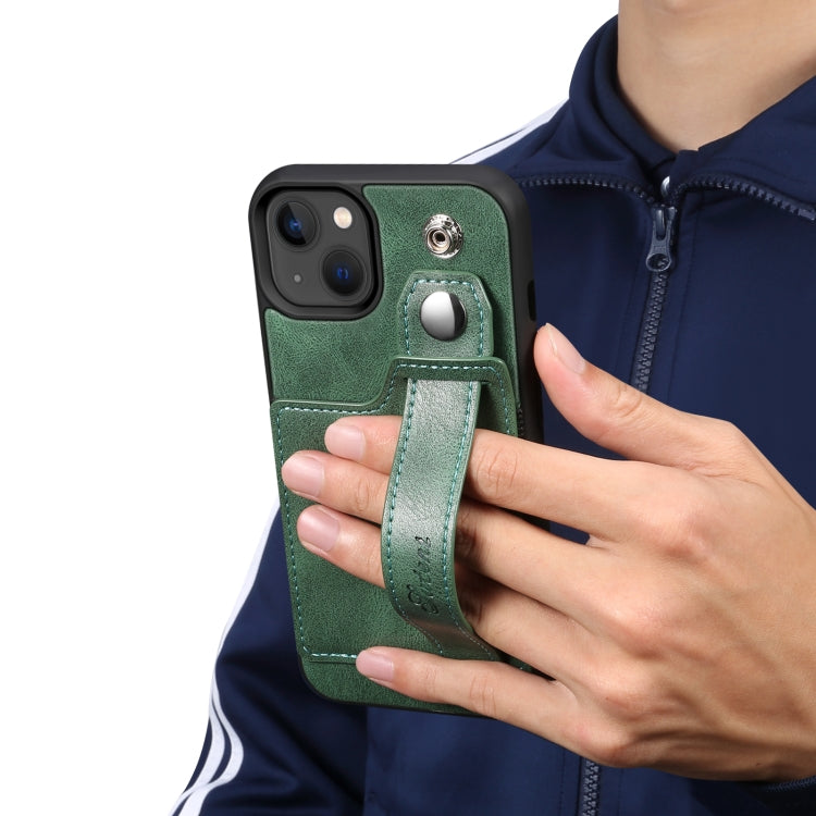 For iPhone 14 Suteni 215 Wrist Strap PU Phone Case(Green) - iPhone 14 Cases by Suteni | Online Shopping UK | buy2fix