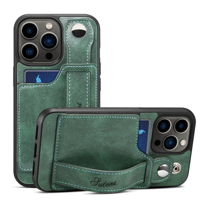 For iPhone 14 Pro Max Suteni 215 Wrist Strap PU Phone Case(Green) - iPhone 14 Pro Max Cases by Suteni | Online Shopping UK | buy2fix