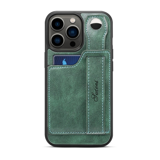 For iPhone 14 Pro Max Suteni 215 Wrist Strap PU Phone Case(Green) - iPhone 14 Pro Max Cases by Suteni | Online Shopping UK | buy2fix