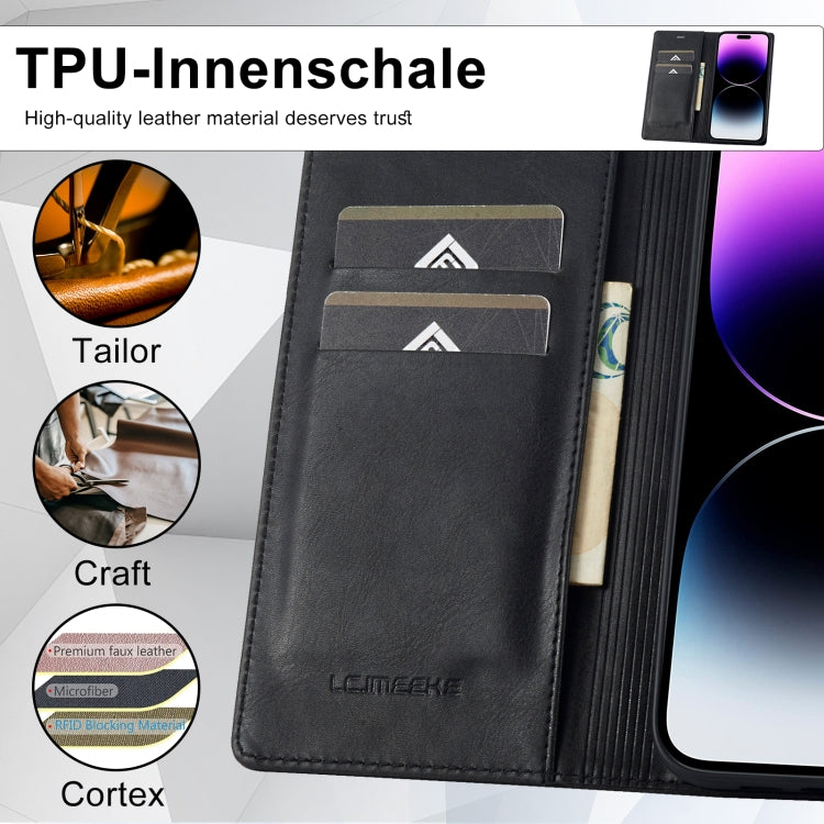 For iPhone 14 Pro Max LC.IMEEKE RFID Anti-theft Leather Phone Case(Black) - iPhone 14 Pro Max Cases by LC.IMEEKE | Online Shopping UK | buy2fix