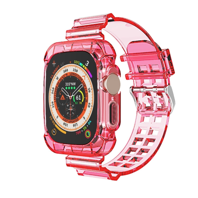For Apple Watch Ultra 49mm Glacier Transparent TPU Integrated Watch Band(Rose Red) by buy2fix