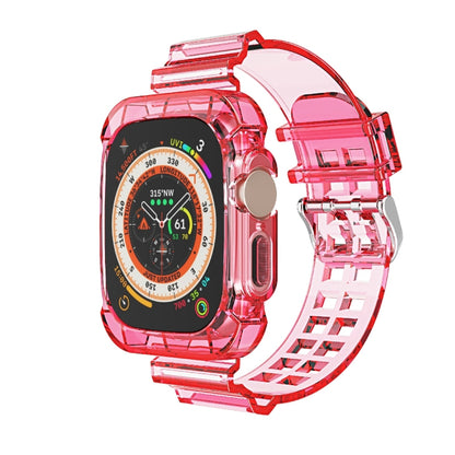 For Apple Watch Ultra 49mm Glacier Transparent TPU Integrated Watch Band(Rose Red) by buy2fix