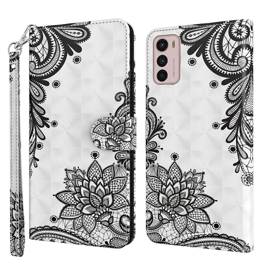 For Motorola Moto G42 3D Painting Pattern TPU + PU Leather Phone Case(Diagonal Black Flower)