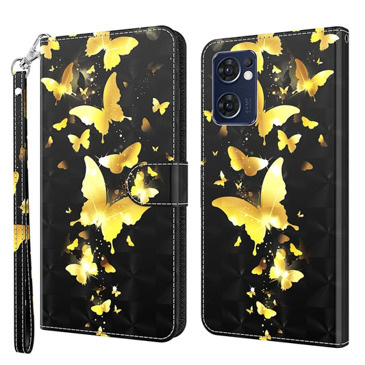 For OPPO Reno7 5G/Find X5 Lite 3D Painting Pattern TPU + PU Leather Phone Case(Gold Butterfly) by buy2fix