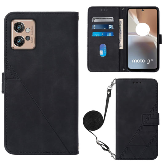 For Motorola Moto G32 Crossbody 3D Embossed Flip Leather Phone Case(Black)
