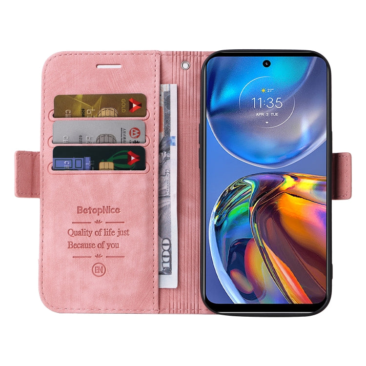 For Motorola Moto E32 BETOPNICE Dual-side Buckle Leather Phone Case(Pink) - Motorola Cases by BETOPNICE | Online Shopping UK | buy2fix