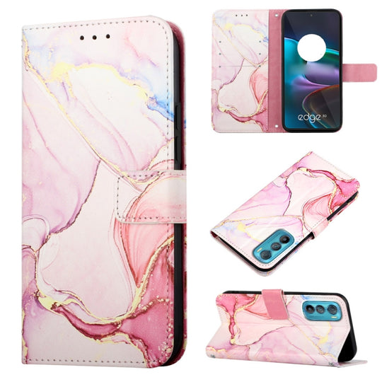 For Motorola Edge 30 PT003 Marble Pattern Flip Leather Phone Case(Rose Gold)