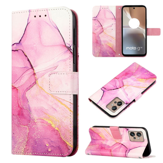 For Motorola Moto G32 PT003 Marble Pattern Flip Leather Phone Case(Pink Purple) by buy2fix