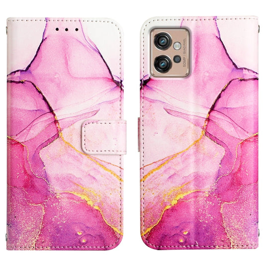 For Motorola Moto G32 PT003 Marble Pattern Flip Leather Phone Case(Pink Purple) by buy2fix