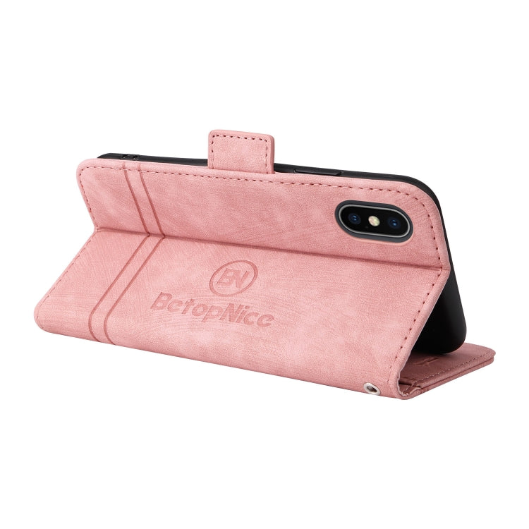 For iPhone X / XS BETOPNICE Dual-side Buckle Leather Phone Case(Pink) - More iPhone Cases by BETOPNICE | Online Shopping UK | buy2fix
