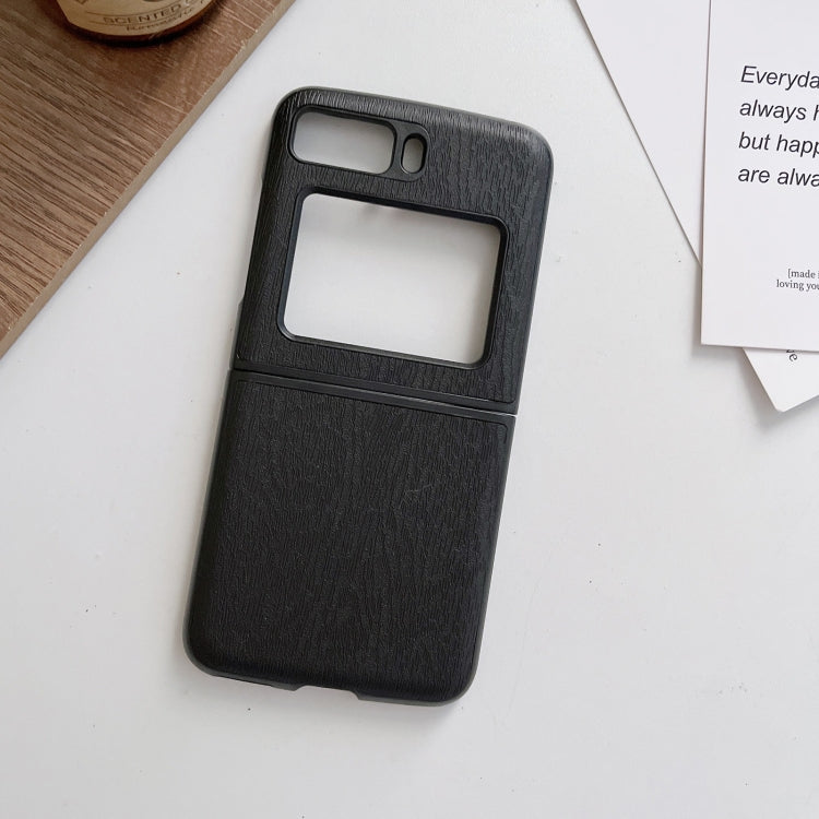 For Motorola Moto Razr 2022 Wood Texture PU Phone Case(Black) by buy2fix
