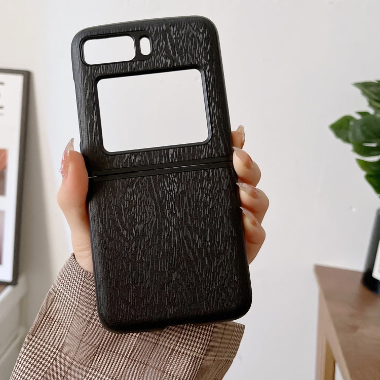 For Motorola Moto Razr 2022 Wood Texture PU Phone Case(Black) by buy2fix