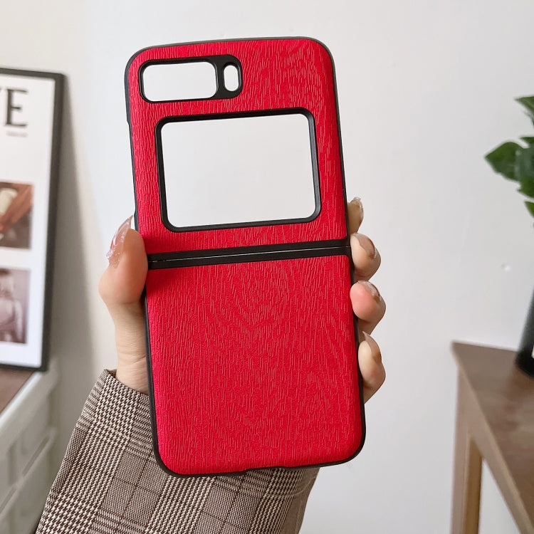 For Motorola Moto Razr 2022 Wood Texture PU Phone Case(Red) by buy2fix