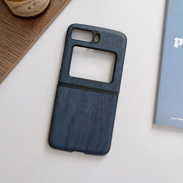 For Motorola Moto Razr 2022 Wood Texture PU Phone Case(Blue) by buy2fix